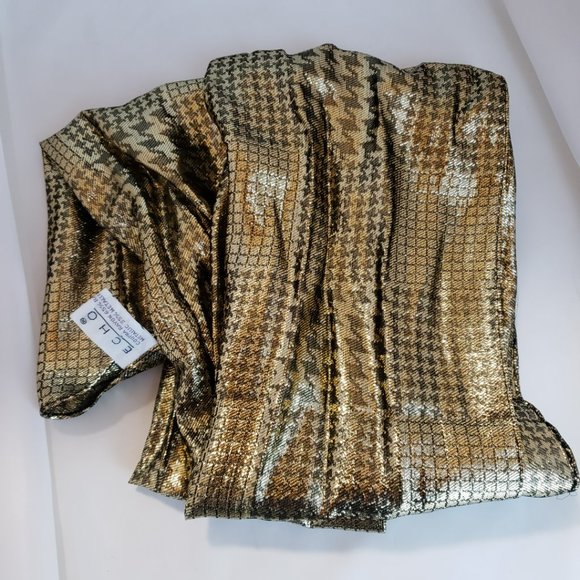 VTG Echo Scarf, Gold Metallic Black  Rectangular 58.5" x 10.5" Made in Japan - Picture 6 of 7